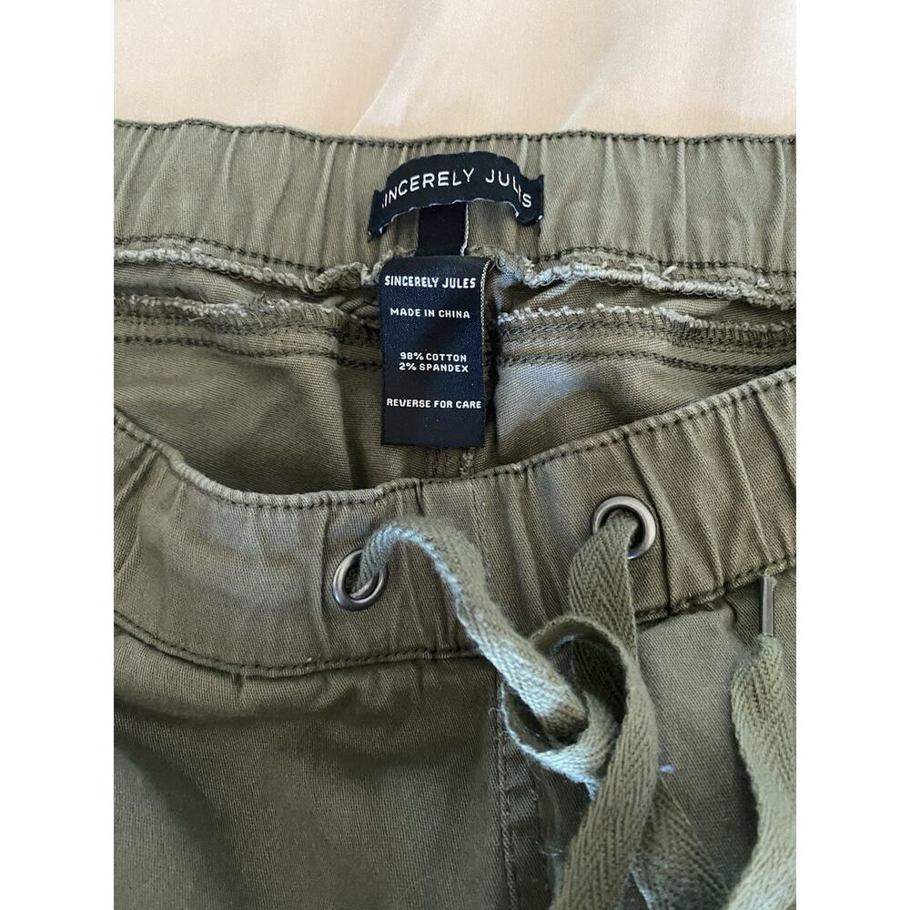 Sincerely Jules Army Green Cargo Moto Joggers Size XL Drawstring Side Pockets - Picture 3 of 8